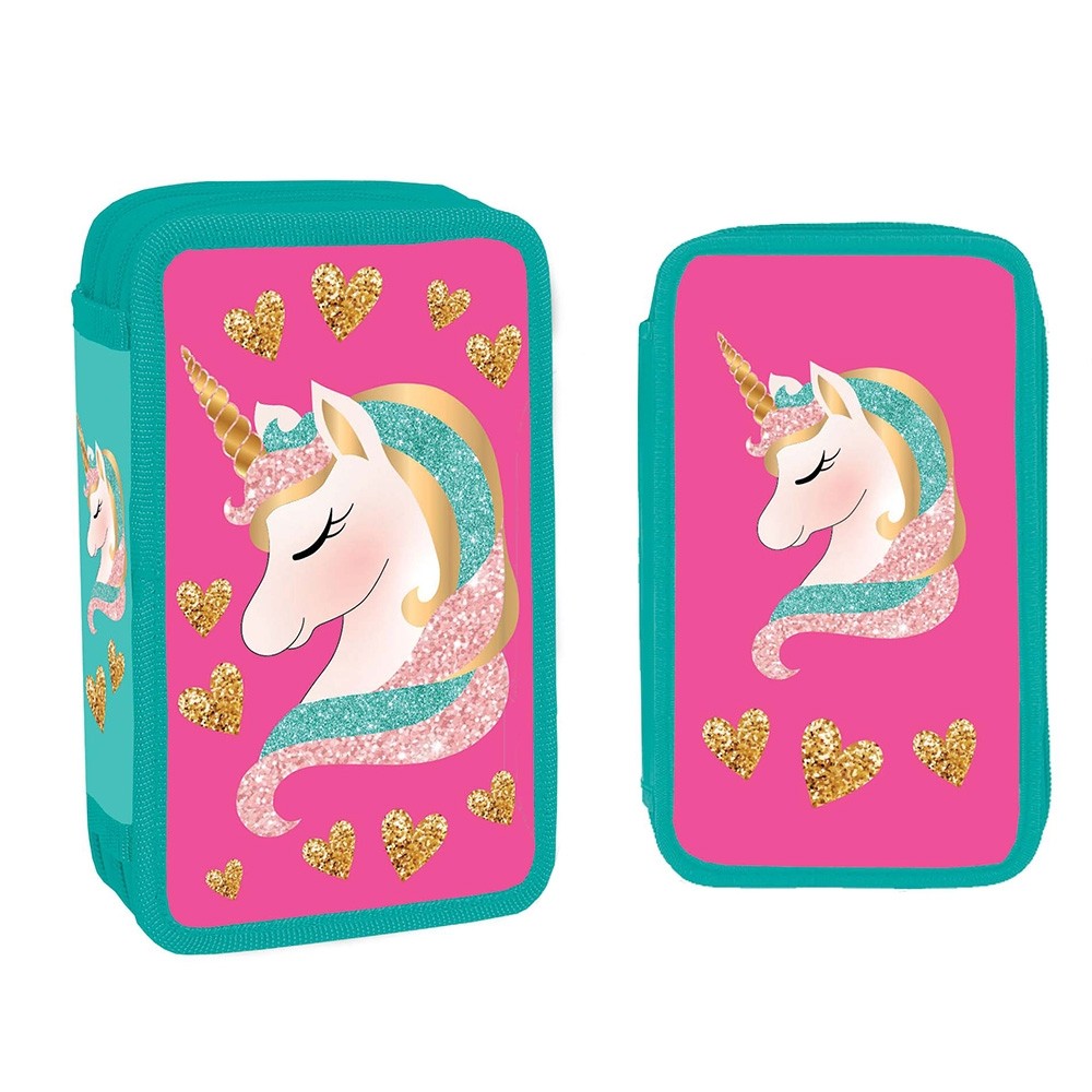 Penar scolar echipat, model unicorn, 2 fermoare, 29 piese, material textil - imagine 5